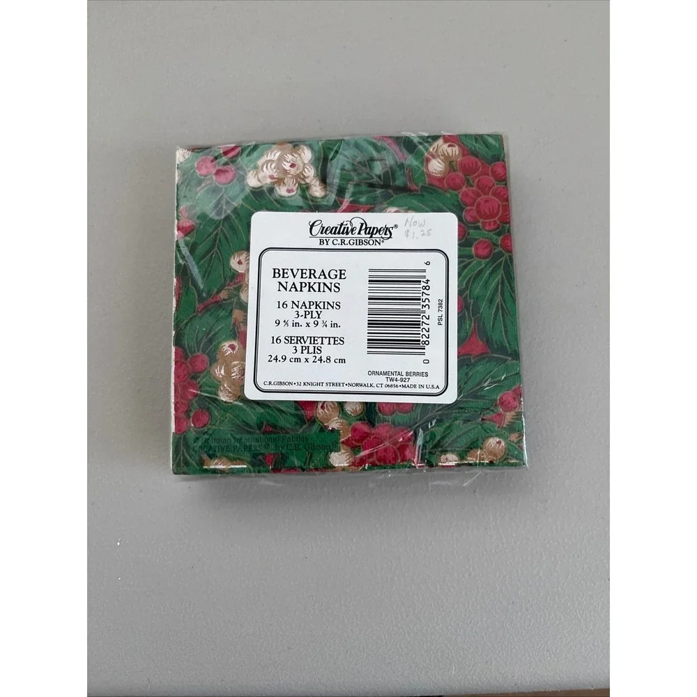 Creative Papers C.R. Gibson Ornamental‎ Berries Beverage Napkins 16ct TW4-927